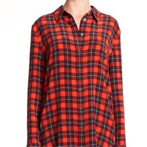Equipment Femme 100% Silk Plaid Blouse, Size Small Red and Black Checkered Shirt